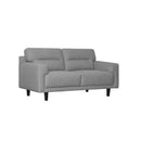 SOFA ESTACIONARIO DE 2 ASIENTOS TAPIZADO EN TELA GRIS Y PATAS NEGRAS