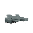 SOFA SECCIONAL RECLINABLE CON SISTEMA ELECTRICO EN TELA GRIS Y PATAS NEGRAS