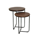 MESA LATERAL CON TOPE ESTILO MADERA Y BASE NEGRA S/2