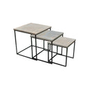 MESA LATERAL SET DE 3 TOPE ESTILO MADERA Y BASE COLOR NEGRO