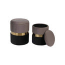 OTOMAN DE ALMACENAMIENTO GRIS Y NEGRO CON ANILLO DORADO S/2