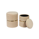 OTOMAN DE ALMACENAMIENTO CON ANILLO DORADO EN TELA BEIGE SET DE 2