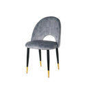 SILLA DE COMEDOR EN TELA GRIS CON PATAS NEGRAS Y CASQUILLOS DORADOS