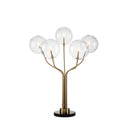 LAMPARA DE MESA DORADA CON GLOBOS TRANSPARENTES