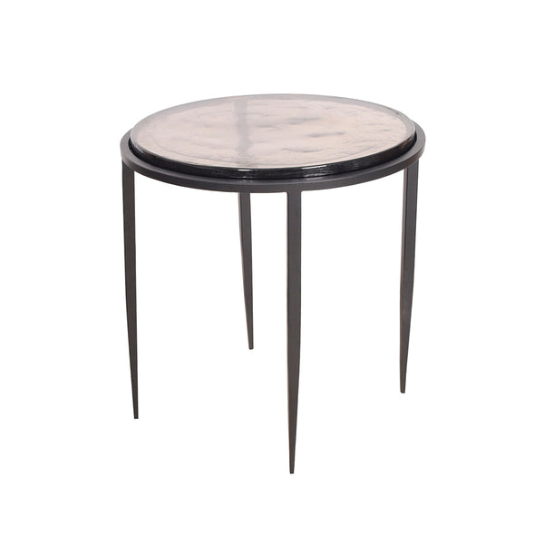 MESA LATERAL NEGRA CON TOPE DE VIDRIO AHUMADO