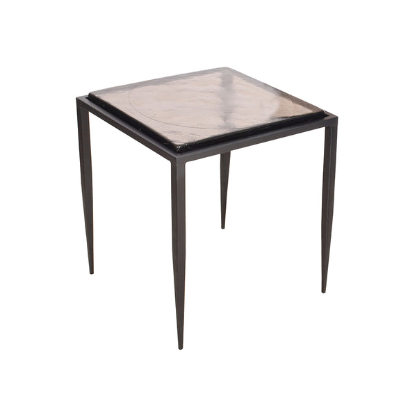 MESA LATERAL NEGRA CON TOPE DE VIDRIO AHUMADO