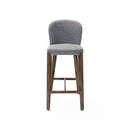 TABURETE EN TELA GRIS CON PATAS MARRONES