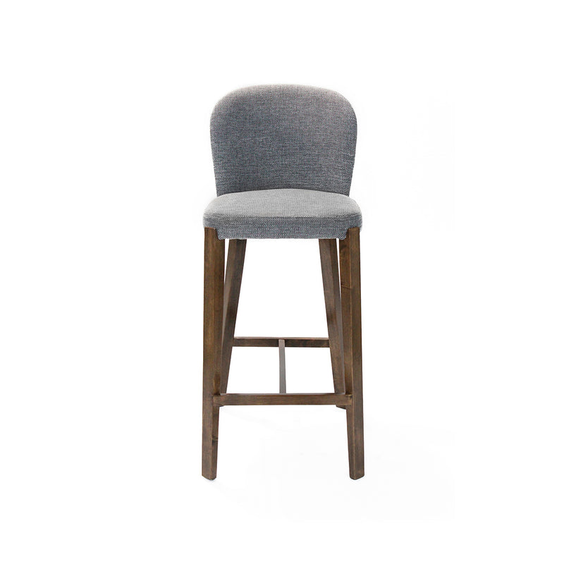 TABURETE EN TELA GRIS CON PATAS MARRONES