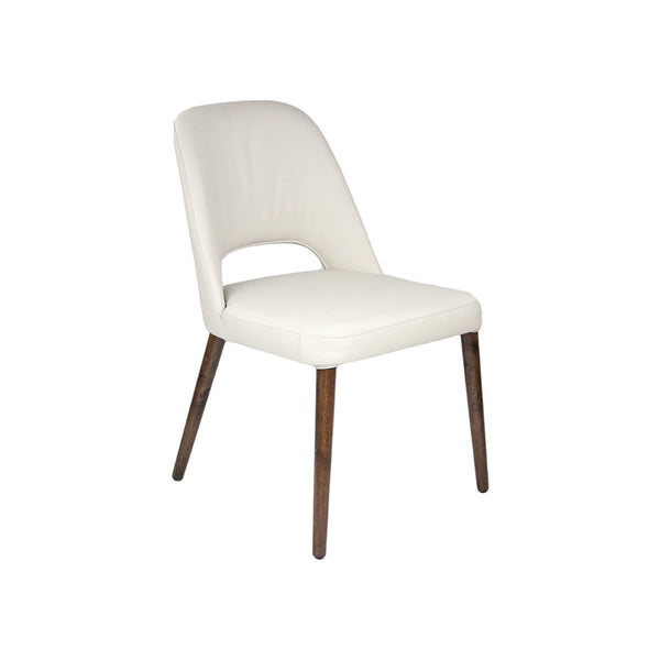 SILLA DE COMEDOR CON FRENTE DE PIEL BEIGE Y PATAS MARRONES