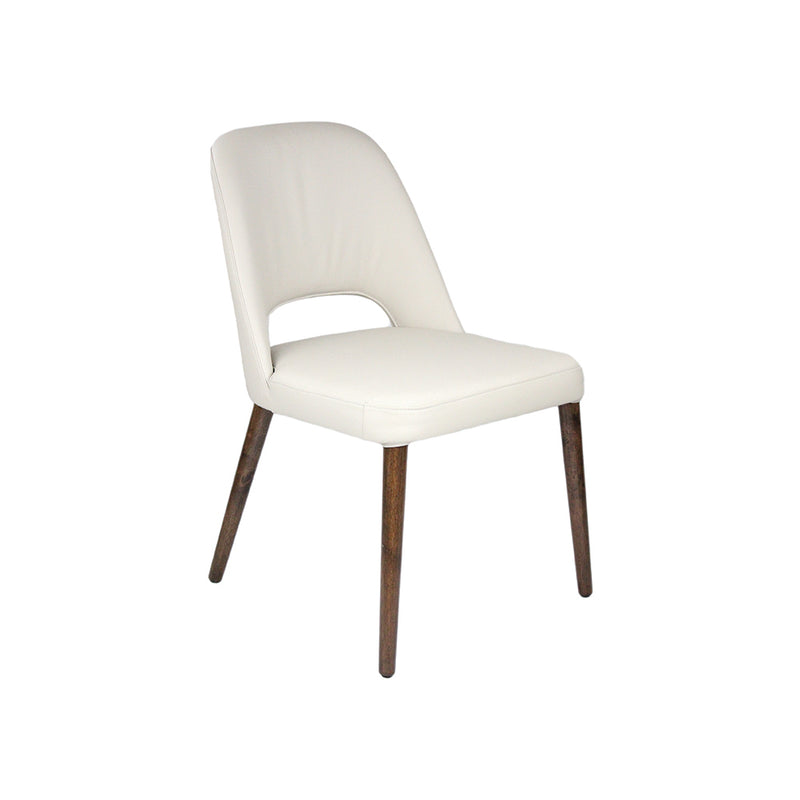 SILLA DE COMEDOR CON FRENTE DE PIEL BEIGE Y PATAS MARRONES