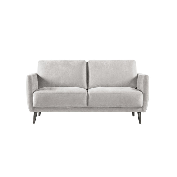 SOFA ESTACIONARIO DE DOS ASIENTOS EN TELA TEXTURIZADA BEIGE Y PATAS NEGRAS