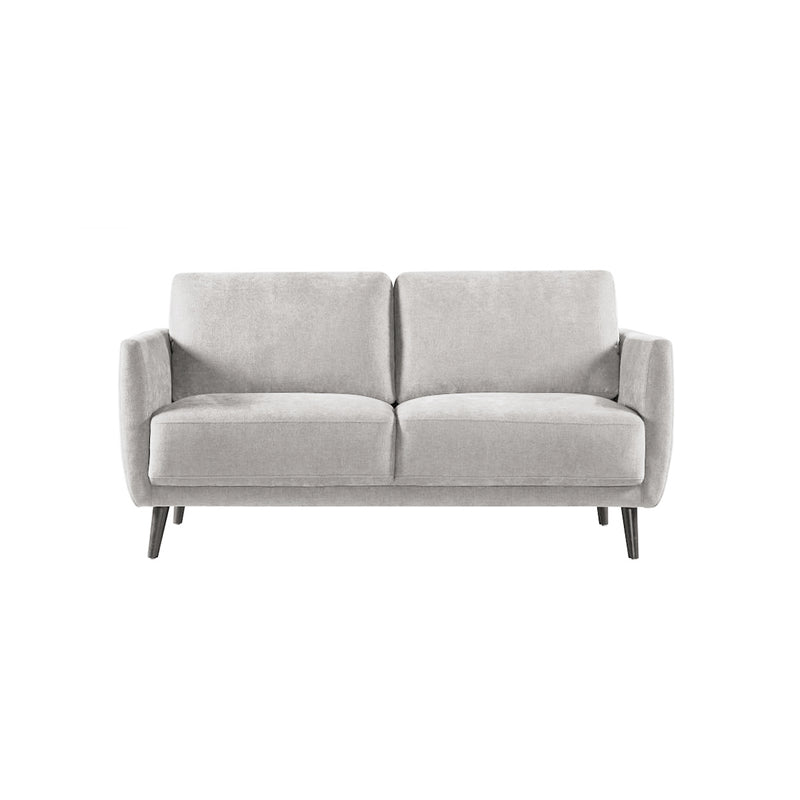 SOFA ESTACIONARIO DE DOS ASIENTOS EN TELA TEXTURIZADA BEIGE Y PATAS NEGRAS