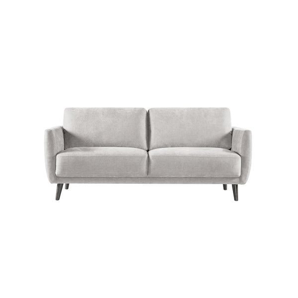 SOFA ESTACIONARIO DE TRES ASIENTOS EN TELA TEXTURIZADA BEIGE Y PATAS NEGRAS
