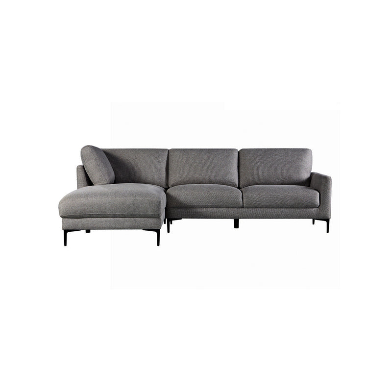 SOFA SECCIONAL ESTACIONARIO EN TELA TEXTURIZADA GRIS Y PATAS NEGRAS