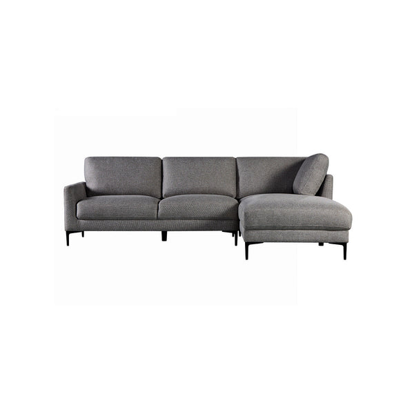 SOFA SECCIONAL ESTACIONARIO EN TELA TEXTURIZADA GRIS Y PATAS NEGRAS