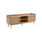 *****MESA DE TV ACABADO DE MADERA NATURAL CON CASQUILLOS DORADOS