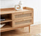 *****MESA DE TV ACABADO DE MADERA NATURAL CON CASQUILLOS DORADOS
