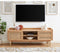 *****MESA DE TV ACABADO DE MADERA NATURAL CON CASQUILLOS DORADOS