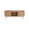 *****MESA DE TV ACABADO DE MADERA NATURAL CON CASQUILLOS DORADOS