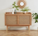 CREDENZA ACABADO DE MADERA NATURAL CON CASQUILLOS DORADOS