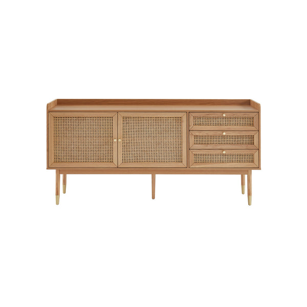*****CREDENZA ACABADO DE MADERA NATURAL CON CASQUILLOS DORADOS