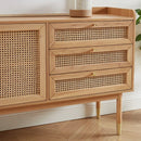 CREDENZA ACABADO DE MADERA NATURAL CON CASQUILLOS DORADOS