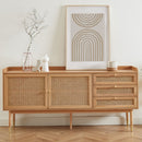 CREDENZA ACABADO DE MADERA NATURAL CON CASQUILLOS DORADOS