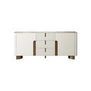 CREDENZA BEIGE CON TOPE DE MARMOL Y PATAS DORADAS