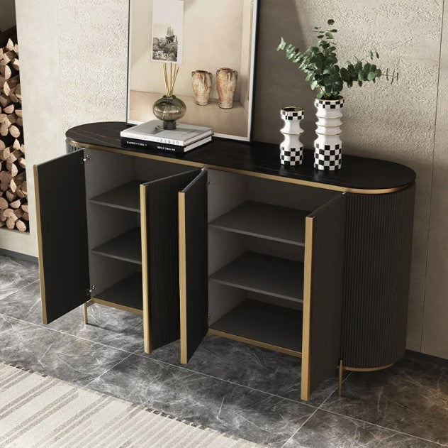 CREDENZA GRIS CON TOPE DE MARMOL Y PATAS DORADAS