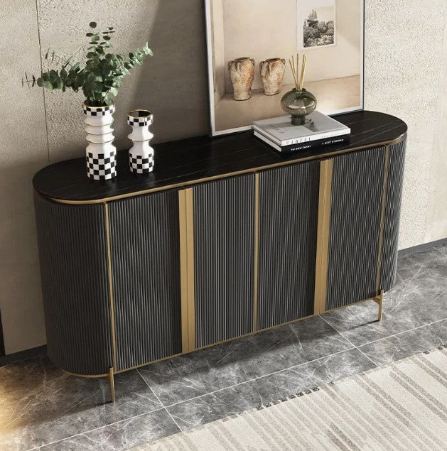 CREDENZA GRIS CON TOPE DE MARMOL Y PATAS DORADAS