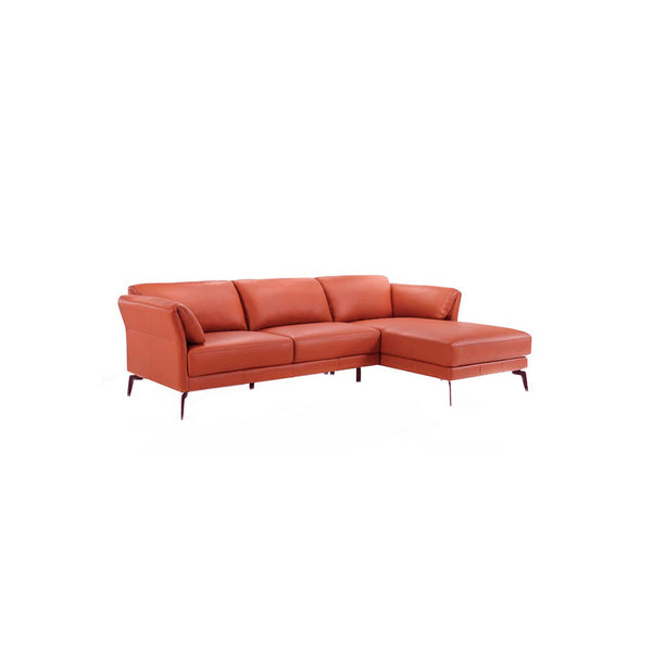 SOFA SECCIONAL ESTACIONARIO EN PIEL NARANJA Y PATAS NEGRAS