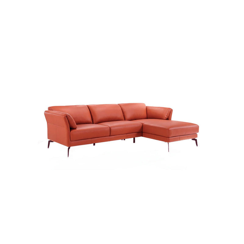 SOFA SECCIONAL ESTACIONARIO EN PIEL NARANJA Y PATAS NEGRAS