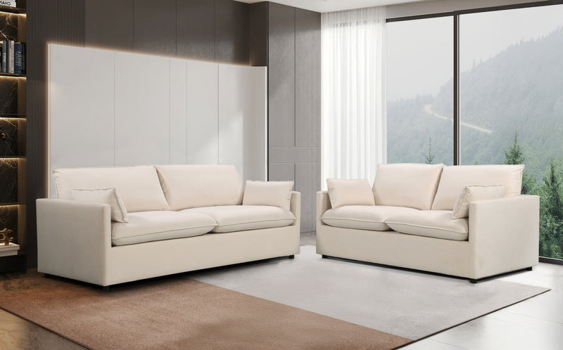 SOFA ESTACIONARIO DE DOS ASIENTOS EN TELA BEIGE