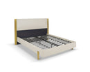 CAMA KING TAPIZADA EN PU CREMA Y PATAS DORADAS
