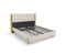 CAMA KING TAPIZADA EN PU CREMA Y PATAS DORADAS