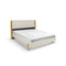 CAMA KING TAPIZADA EN PU CREMA Y PATAS DORADAS