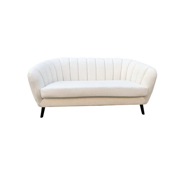 SOFA ESTACIONARIO DE DOS ASIENTOS EN TELA CREMA Y PATAS NEGRAS
