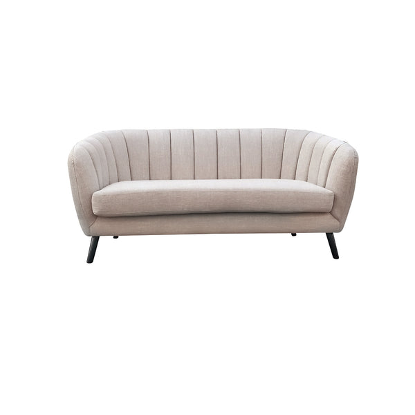 SOFA ESTACIONARIO DE 2 ASIENTOS EN TELA BEIGE Y PATAS NEGRAS