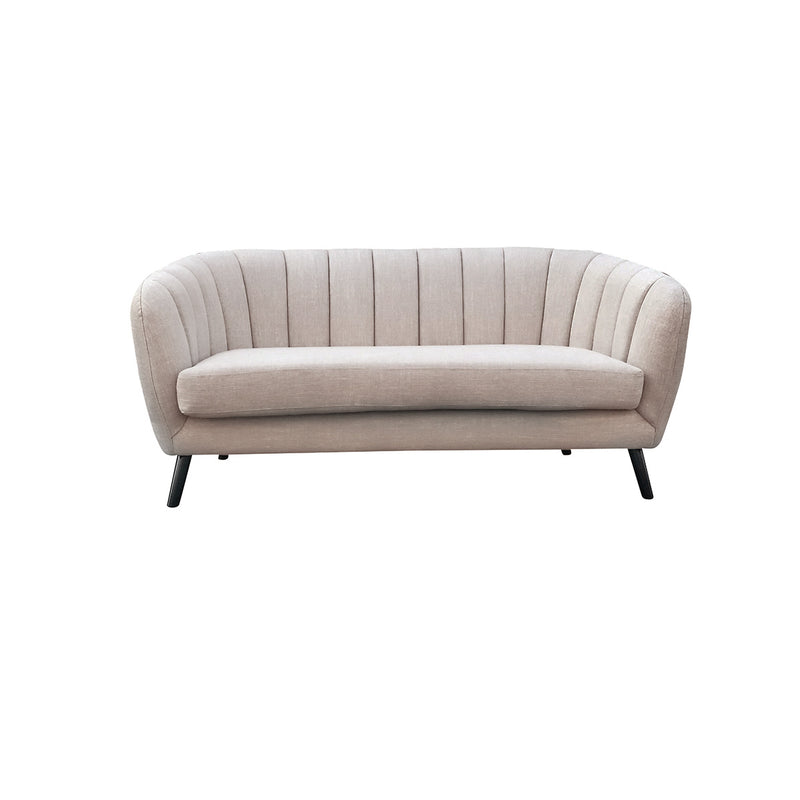 SOFA ESTACIONARIO DE 2 ASIENTOS EN TELA BEIGE Y PATAS NEGRAS