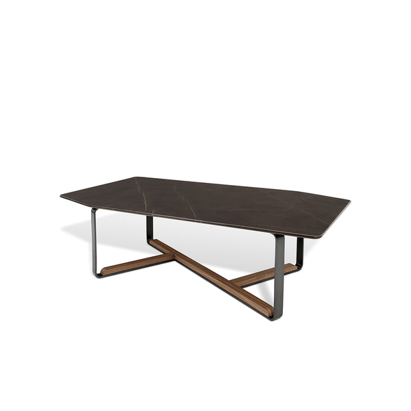 MESA DE CENTRO EN ACABADO DE MADERA Y TOPE ESTILO MARMOL