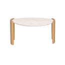 MESA DE CENTRO CON TOPE DE CERAMICA Y ACABADO DE MADERA