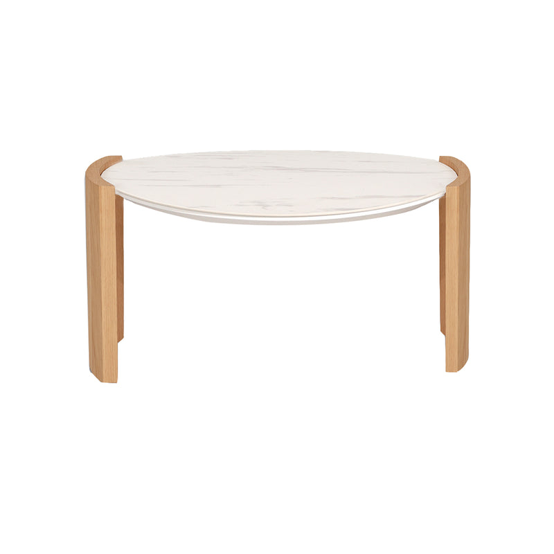 MESA DE CENTRO CON TOPE DE CERAMICA Y ACABADO DE MADERA