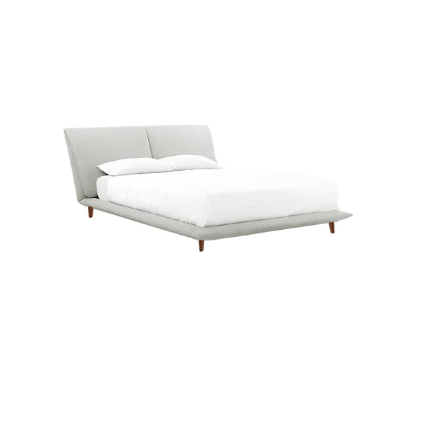 CAMA KING BYRON EN TELA BEIGE Y PATAS MARRONES