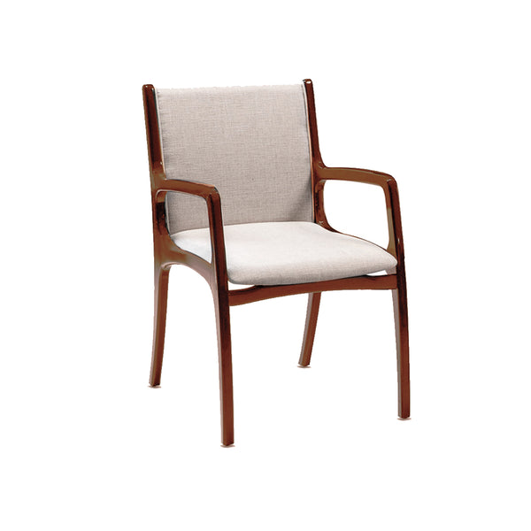 SILLA DE COMEDOR IBIZA CON BRAZO ACABADO DE MADERA Y TELA 123