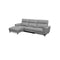 SOFA SECCIONAL RECLINABLE ELECTRICO CON FRENTE DE PIEL GRIS Y PATAS NEGRAS