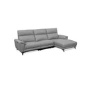 SOFA SECCIONAL RECLINABLE ELECTRICO CON FRENTE DE PIEL GRIS Y PATAS NEGRAS