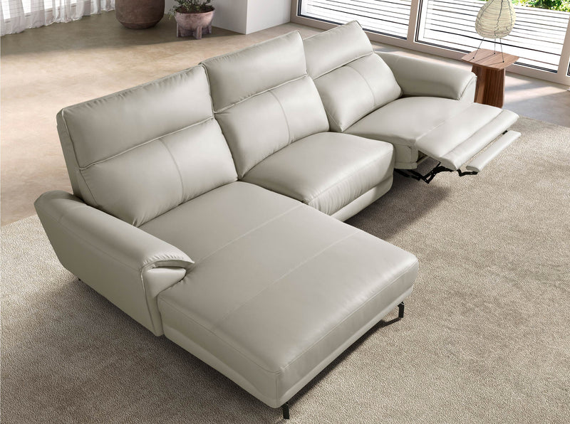 SOFA SECCIONAL RECLINABLE ELECTRICO EN  TELA BEIGE Y PATAS NEGRAS