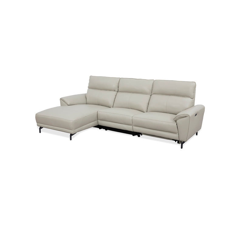 SOFA SECCIONAL RECLINABLE ELECTRICO EN  TELA BEIGE Y PATAS NEGRAS