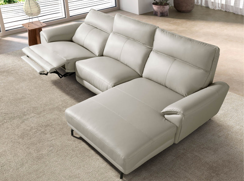 SOFA SECCIONAL RECLINABLE ELECTRICO EN TELA BEIGE Y PATAS NEGRAS