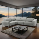 SOFA SECCIONAL RECLINABLE ELECTRICO EN TELA GRIS Y PATAS CROMADAS